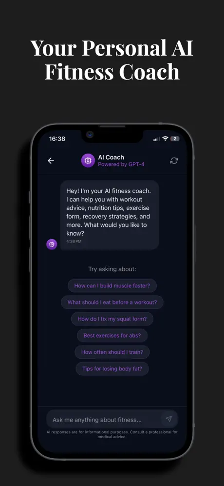 FitForgeX AI Coach chat screen